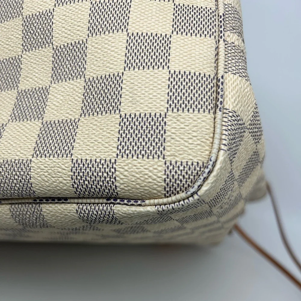 LOUIS VUITTON Damier Azur Neverfull MM With Pouch. Entrupy Verified Authentic